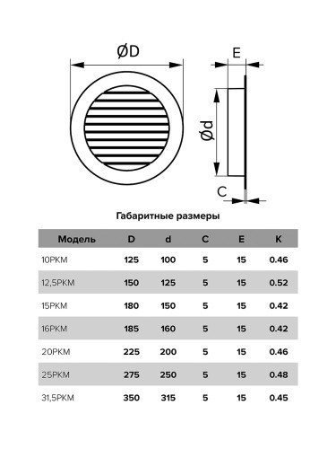 Решетка РКМ 150 мм с фланцем 125 мм алюминий